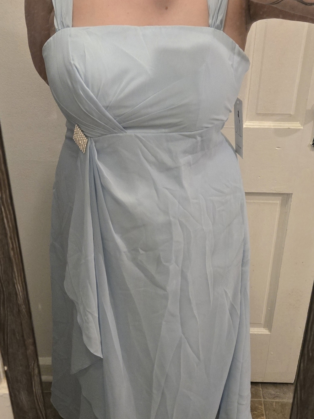 Light Blue Square-Neck Chiffon Corset Dress